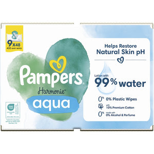 Pampers Harmonie Aqua Plastic Free 9x48buc - Servetele Umede 432buc