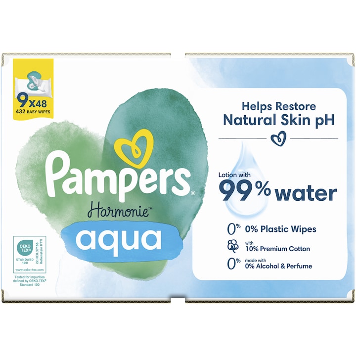 Pampers Harmonie Aqua Plastic Free 9x48buc - Servetele Umede 432buc