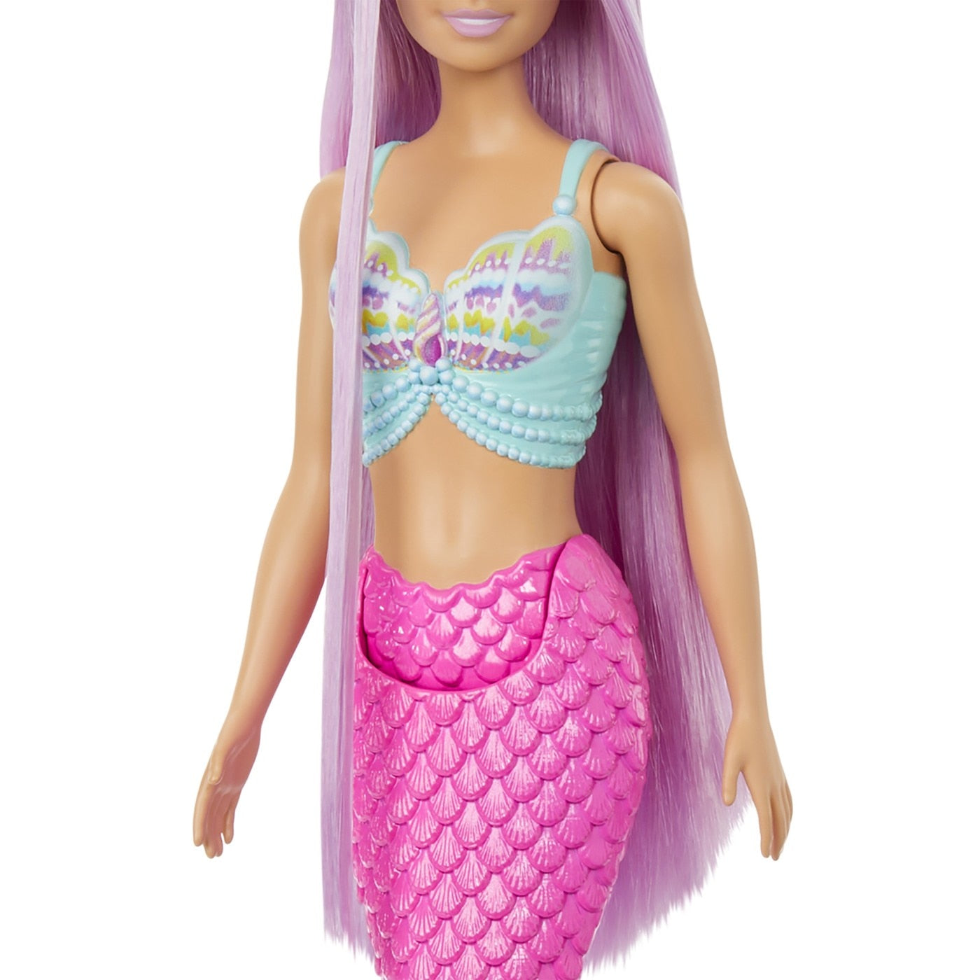 Barbie Papusa Sirena cu Par Mov si Coada Roz 33cm