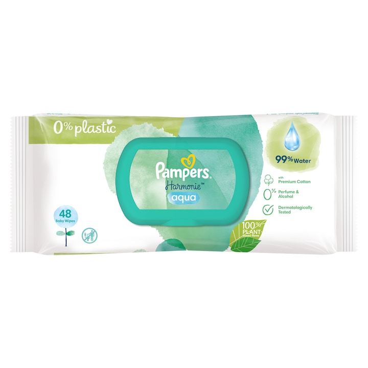 Pampers Harmonie Aqua Plastic Free - Servetele Umede 48buc