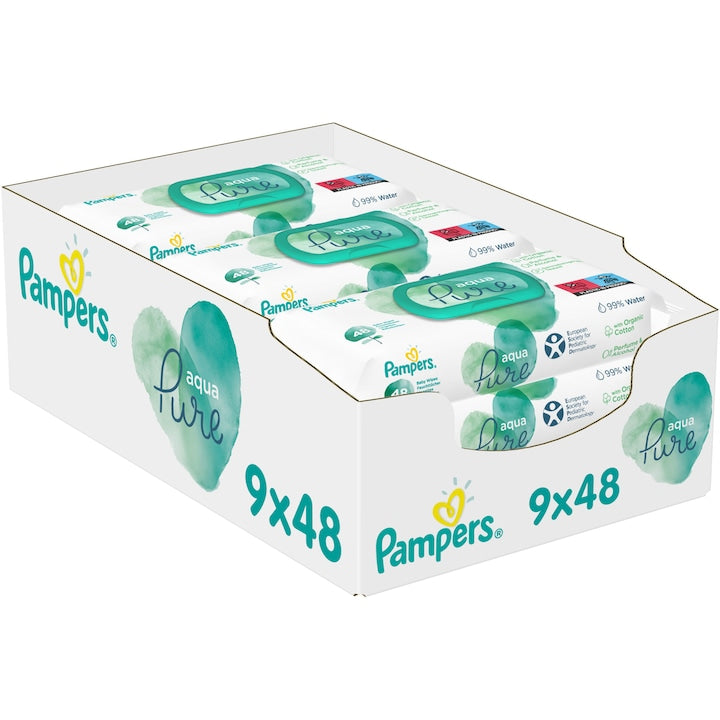 Pampers Aqua Pure 9x48buc - Servetele Umede 432buc