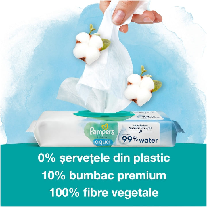 Pampers Harmonie Aqua Plastic Free - Servetele Umede 48buc