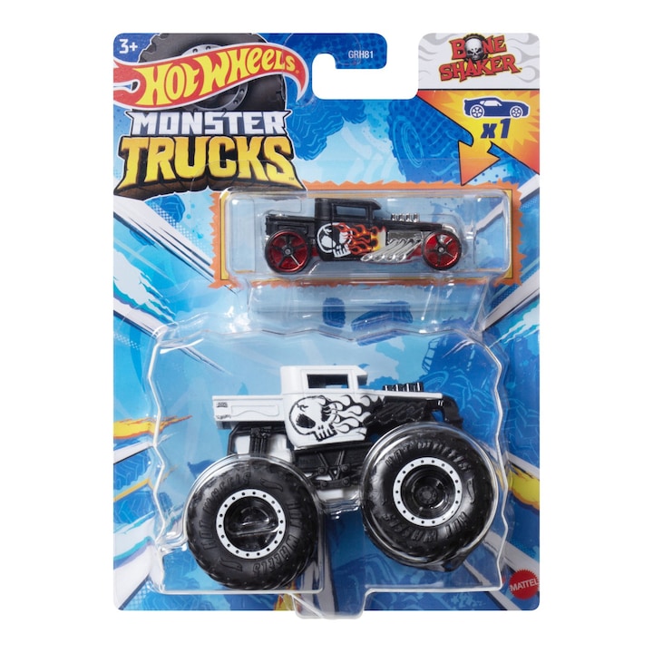 Hot Wheels Monster Truck si Masinuta Metalica Bone Shaker