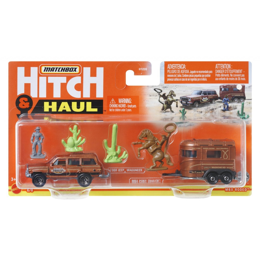 Matchbox Hitch&Haul Set 2 Vehicule Mbx Rodeo 1988 Jeep Wagoneer Mbx Pony Trailer