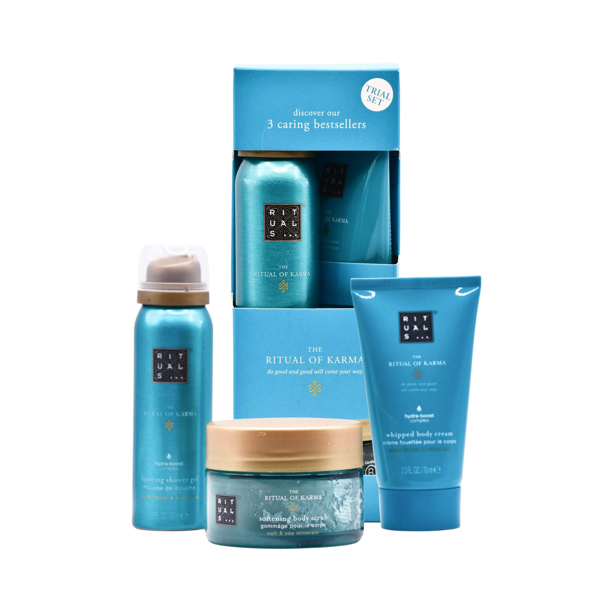 Rituals Trial Set Karma – Spuma de Dus 50ml + Crema 70ml + Exfoliant pentru Toate Tipurile de Piele - Beauty Lounge