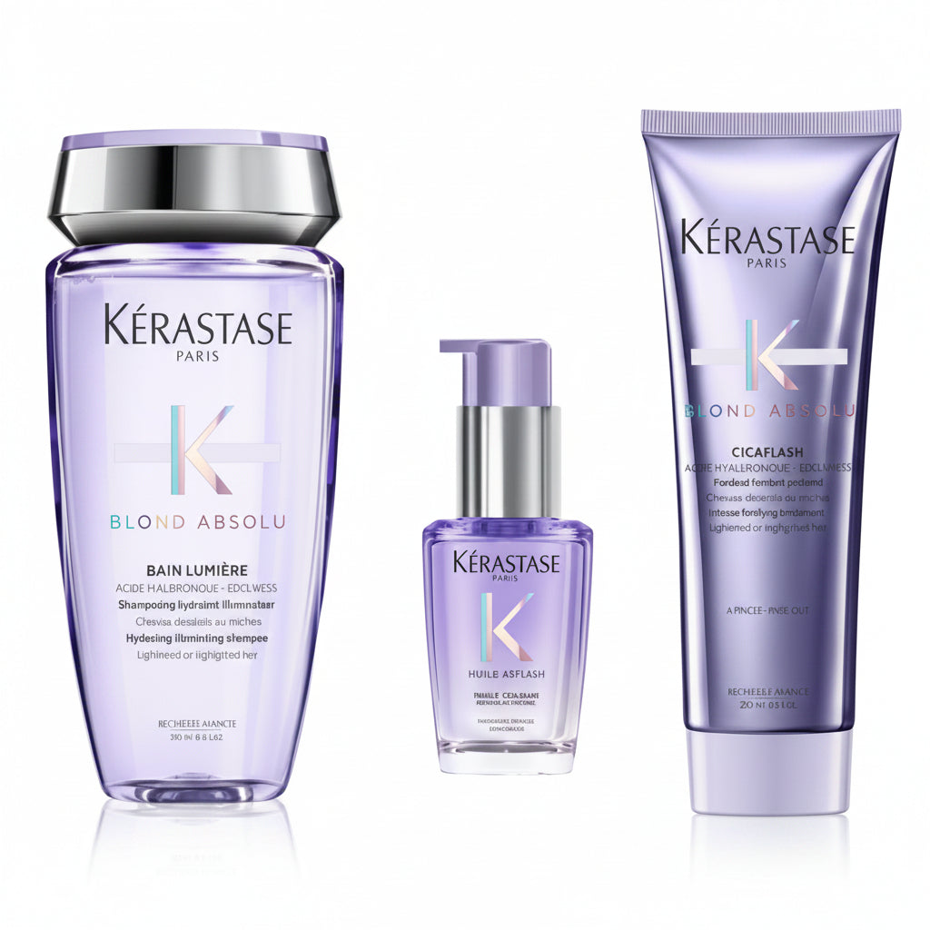 Set Kerastase Blond Absolu Trio – Sampon 250ml + Tratament 250ml + Ulei 30ml - Beauty Lounge