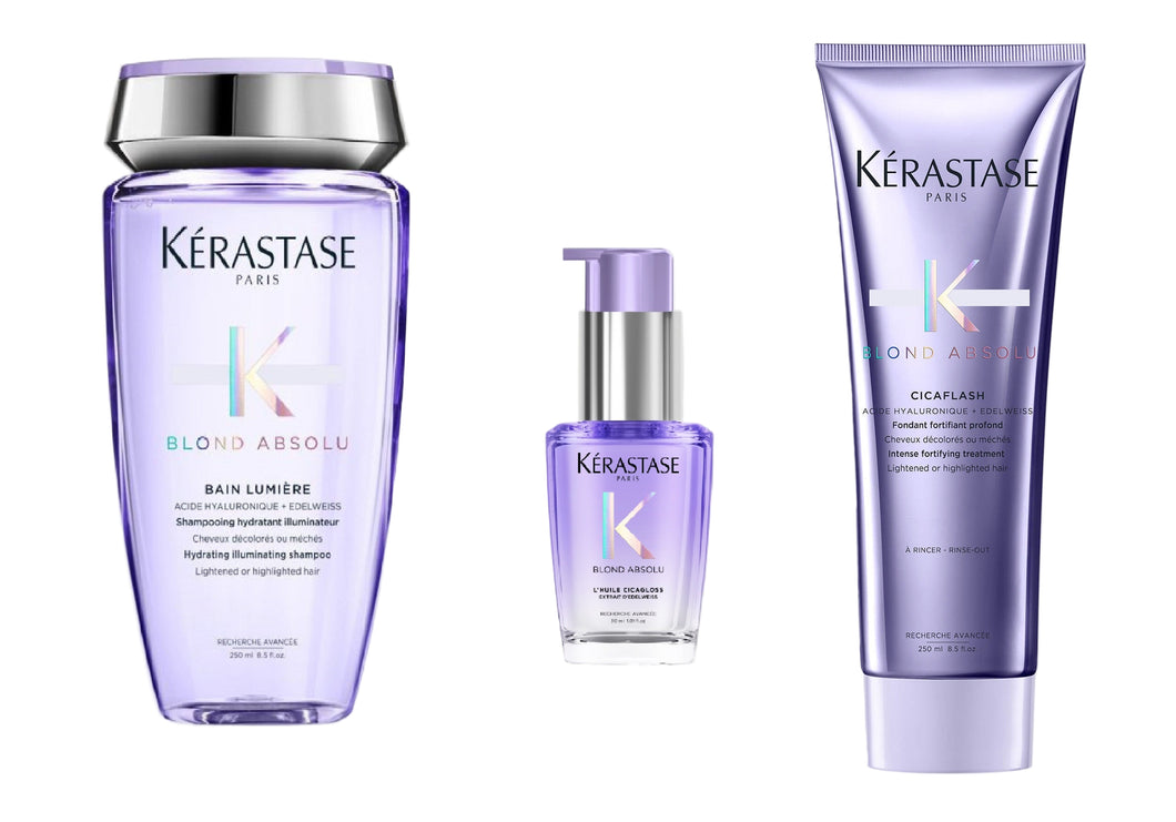 Set Kerastase Blond Absolu Trio – Sampon 250ml + Tratament 250ml + Ulei 30ml